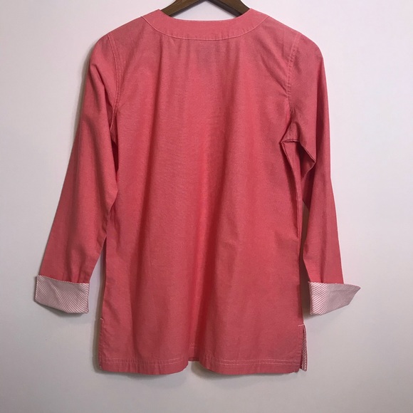Denim & Co. Popover Tunic Top Coral Orange Contrast French Cuff Utility Pockets - Picture 4 of 9